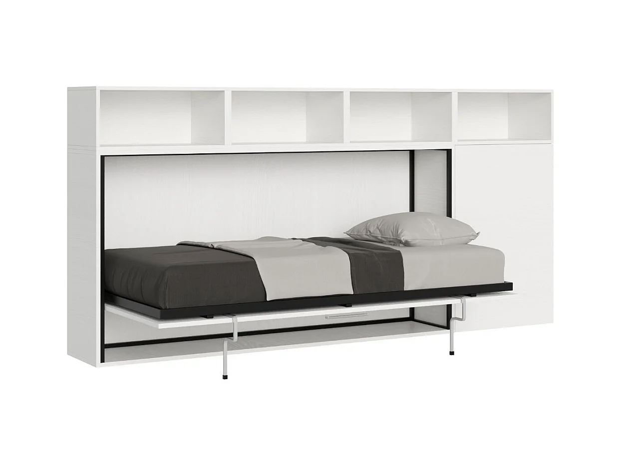 Lit escamotable horizontal blanc Bounto 85x185 avec rangement composition A-