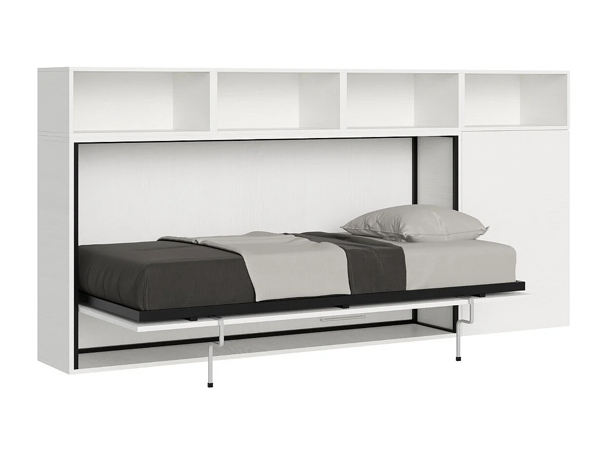 Lit escamotable horizontal blanc Bounto 85x185 avec rangement composition A-