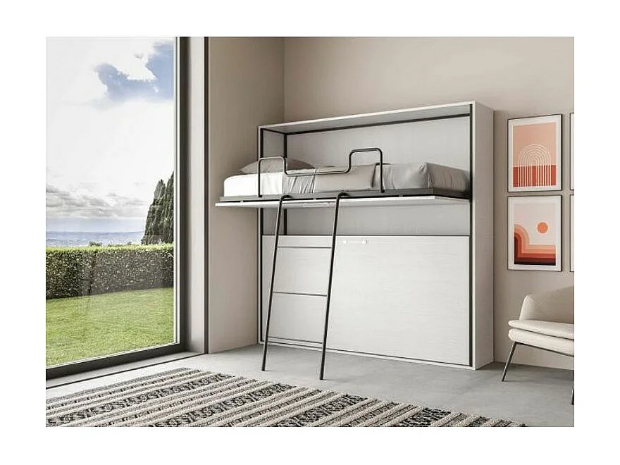 Lit escamotable superposé blanc horizontal 2 couchages 85x185 Bounto-