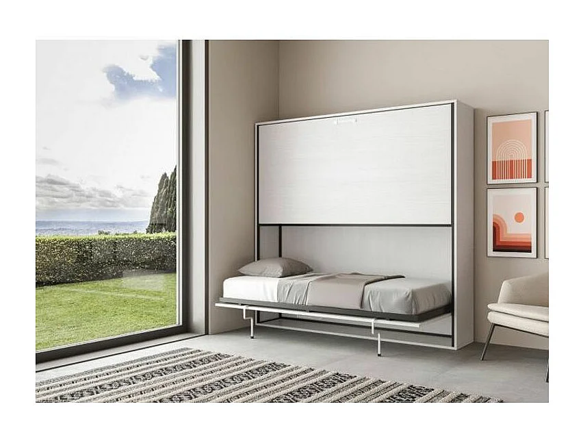 Lit escamotable superposé blanc horizontal 2 couchages 85x185 Bounto-