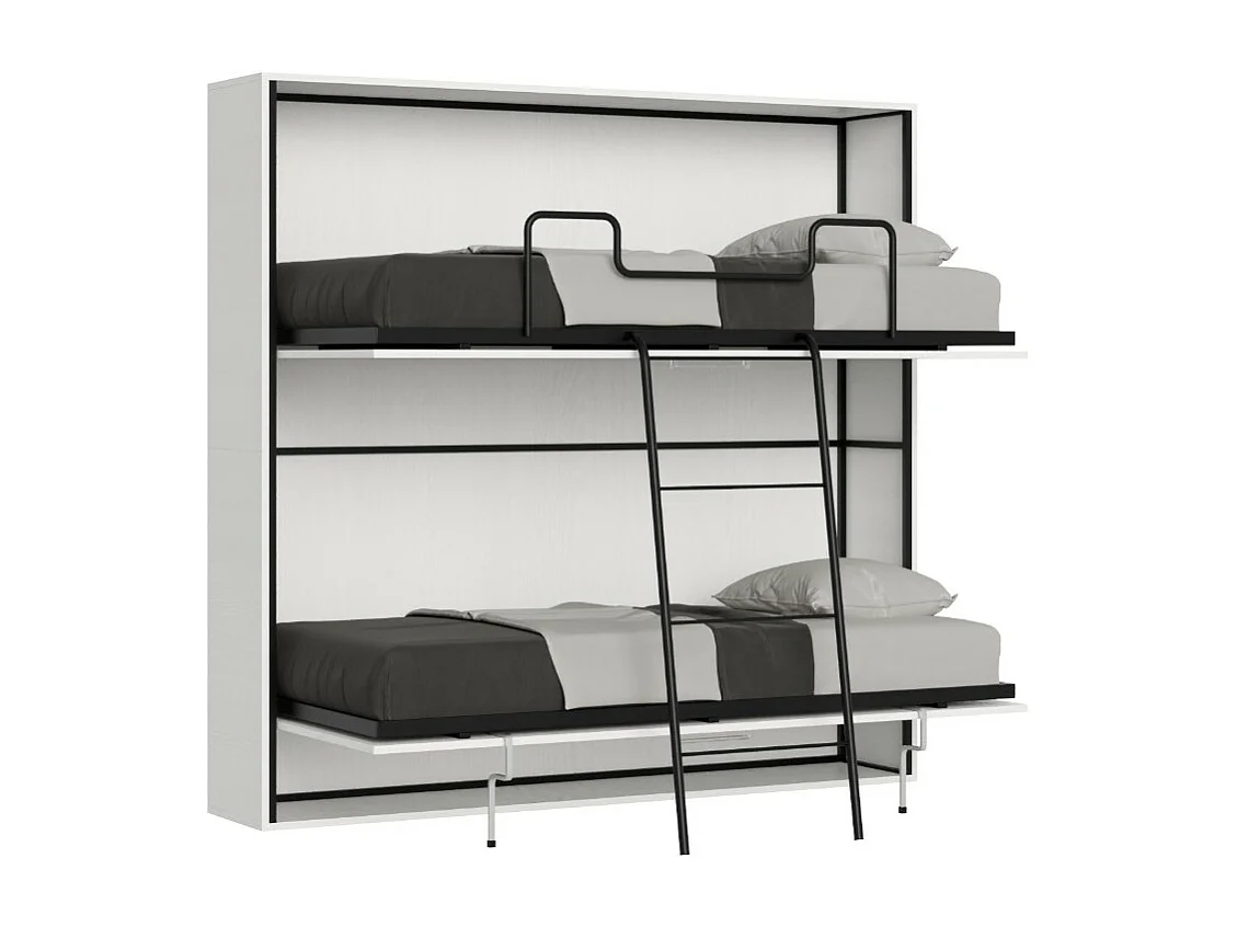 Lit escamotable superposé blanc horizontal 2 couchages 85x185 Bounto-