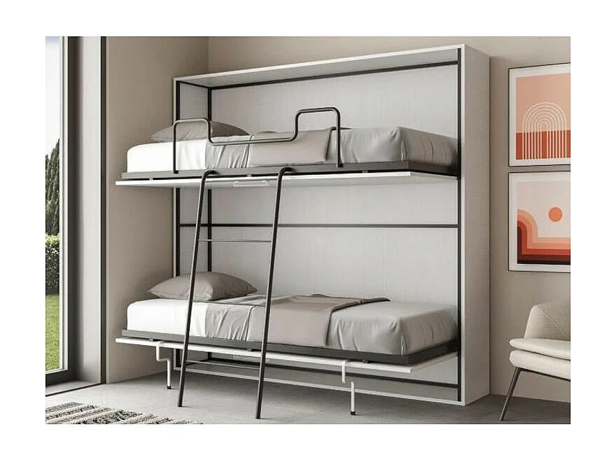 Lit escamotable superposé blanc horizontal 2 couchages 85x185 Bounto-