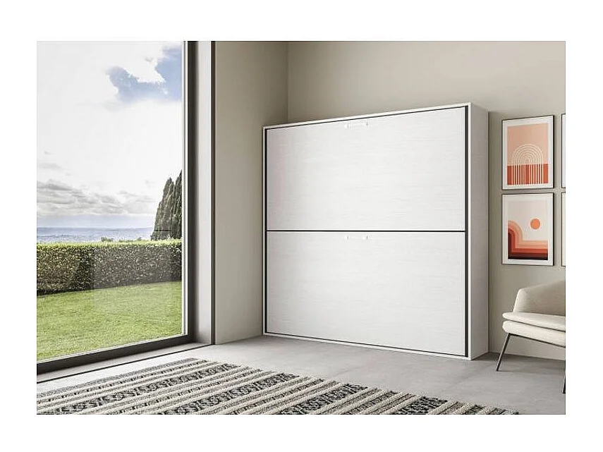 Lit escamotable superposé blanc horizontal 2 couchages 85x185 Bounto-