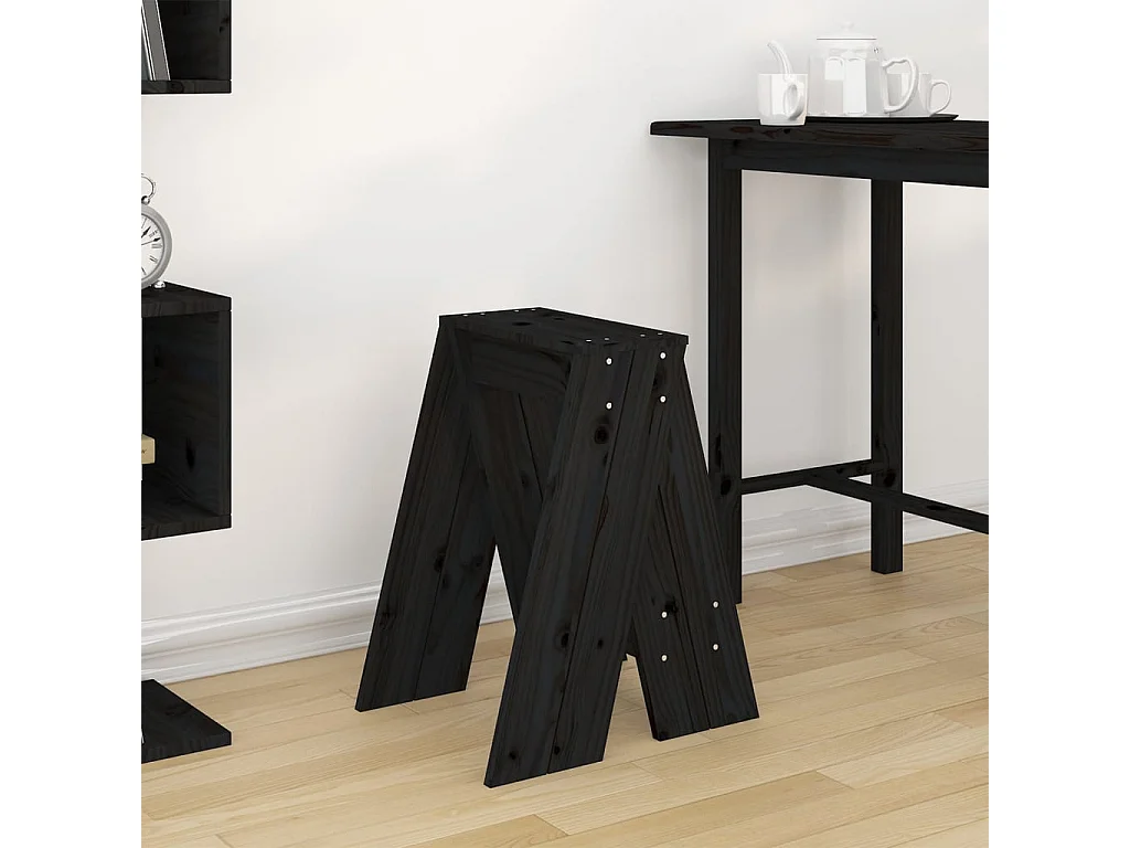 Tabourets 2 pcs Noir 40x40x60 Bois massif de pin