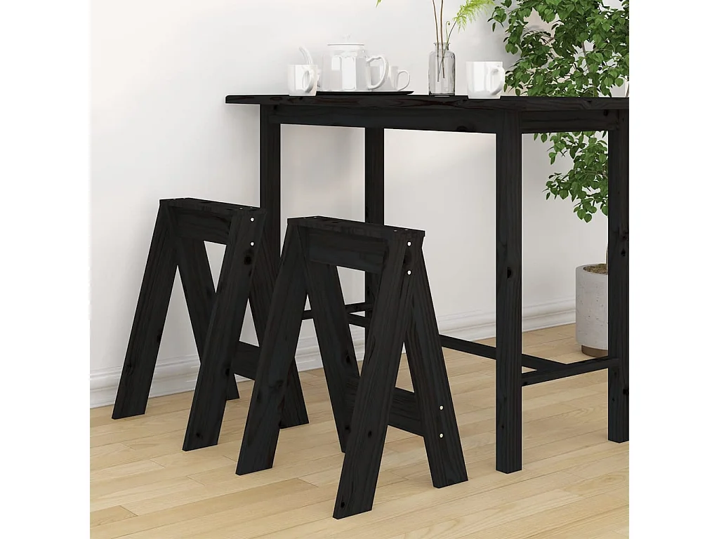 Tabourets 2 pcs Noir 40x40x60 Bois massif de pin