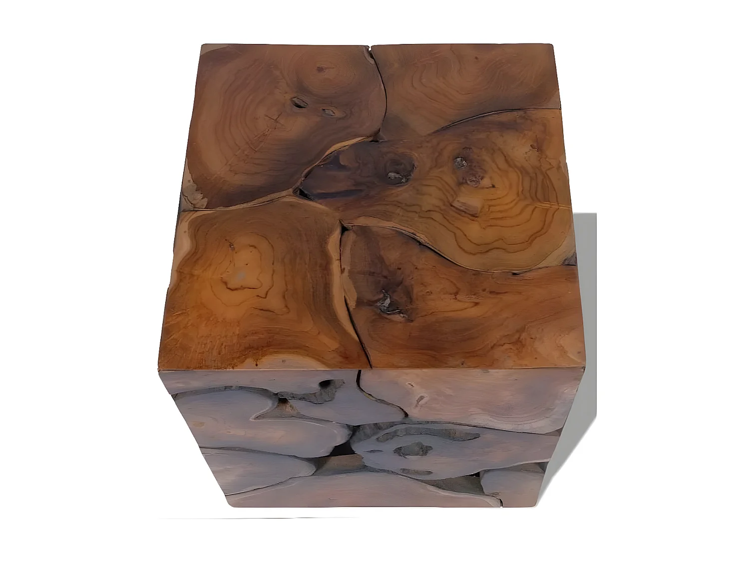 Tabouret bas carré teck massif foncé Kyral - Lot de 2