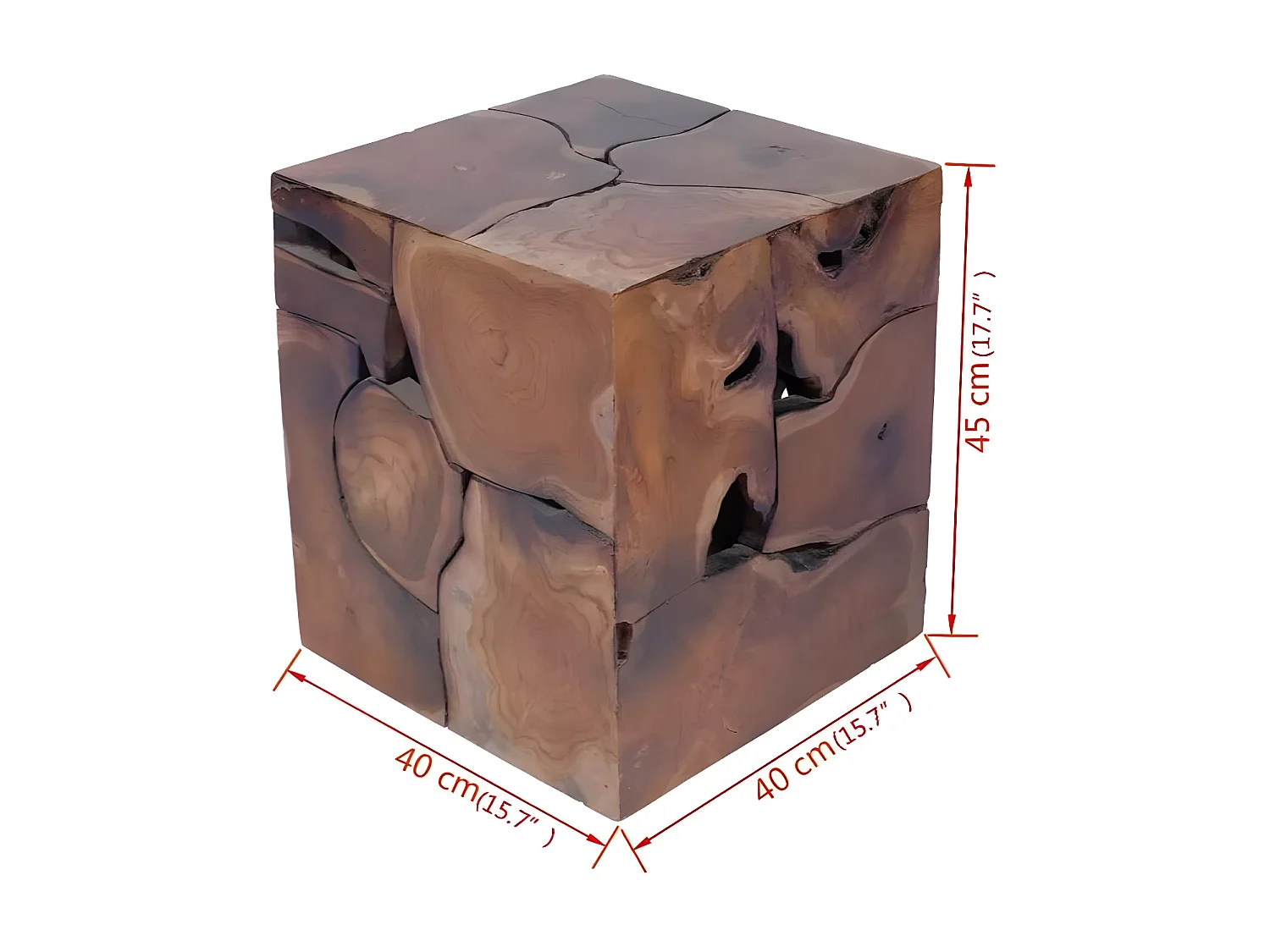 Tabouret bas carré teck massif foncé Kyral - Lot de 2