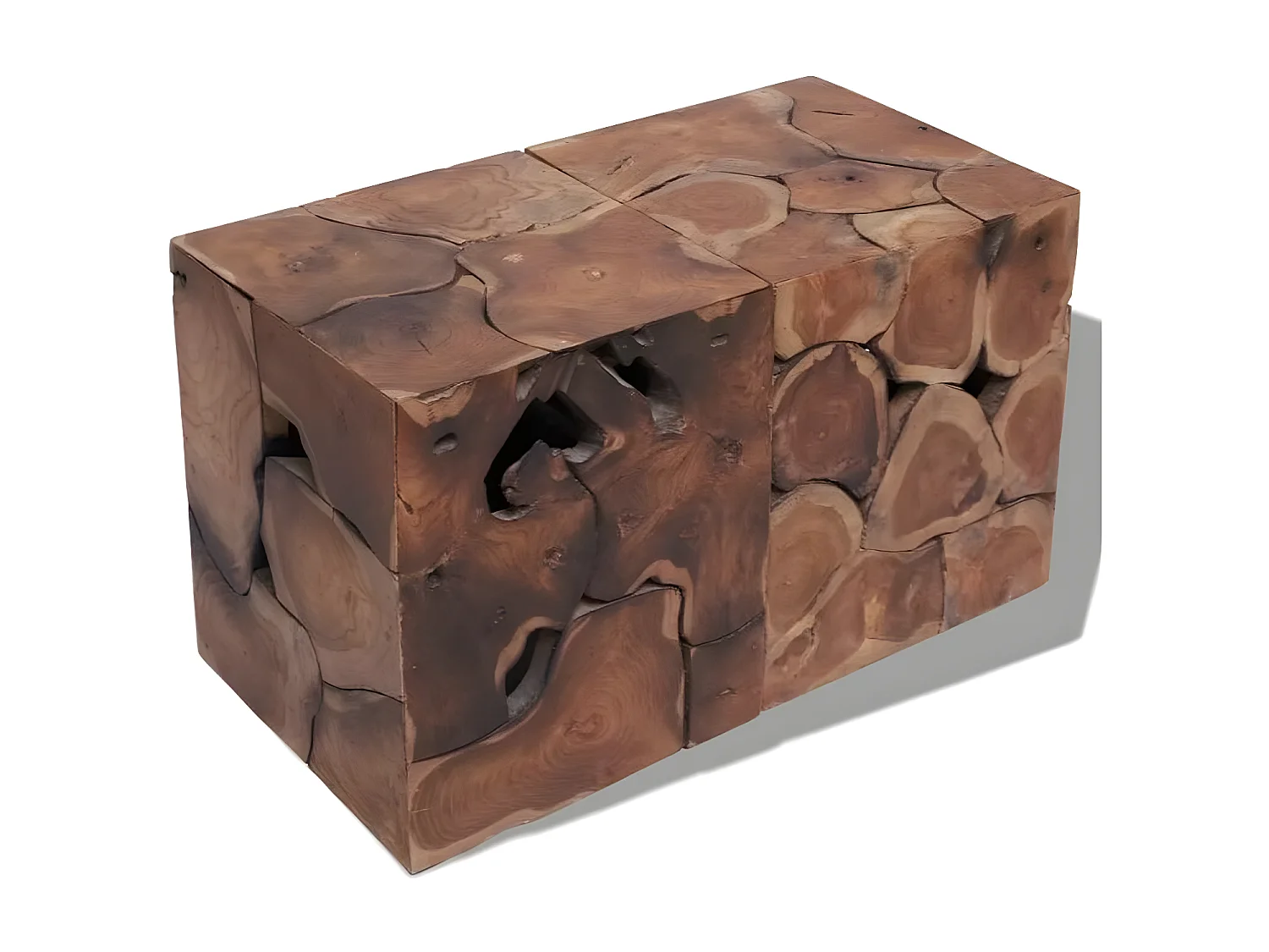 Tabouret bas carré teck massif foncé Kyral - Lot de 2