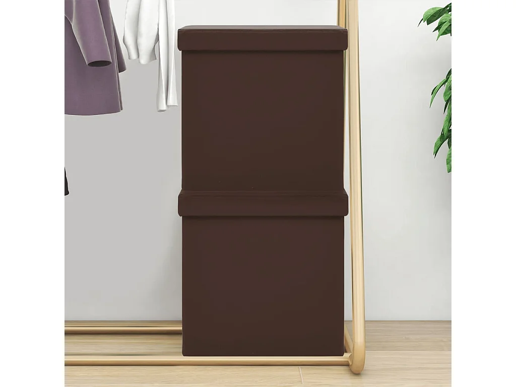 Tabourets de rangement pliables 2 pcs Marron PVC