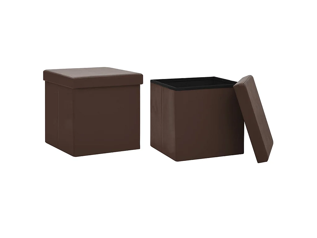 Tabourets de rangement pliables 2 pcs Marron PVC