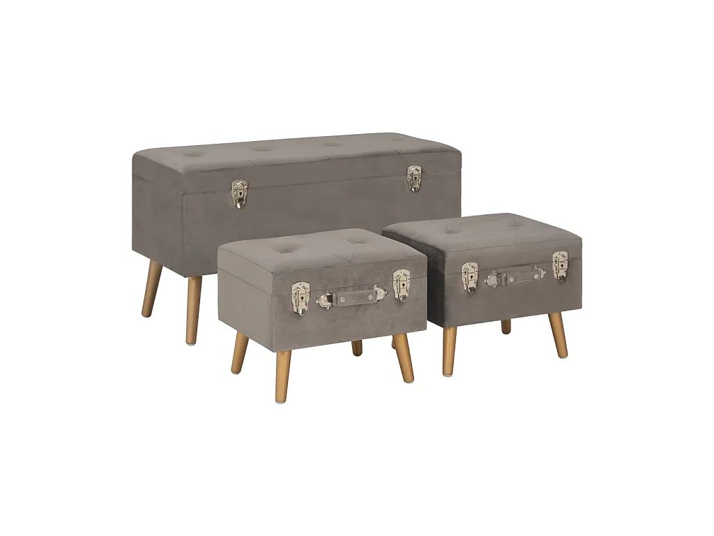 Tabourets de rangement 3 pcs Gris Velours 3