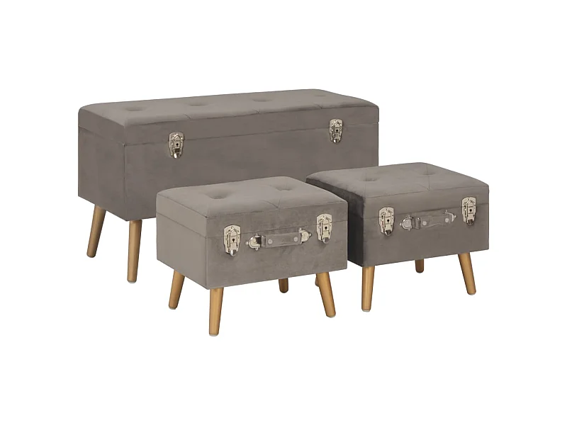 Tabourets de rangement 3 pcs Gris Velours 3
