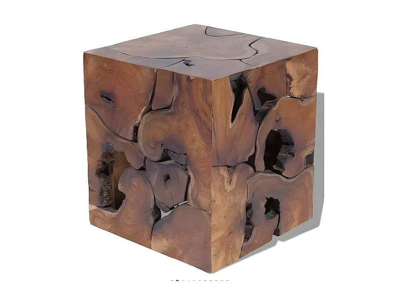 Tabouret bas carré teck massif foncé Kyral