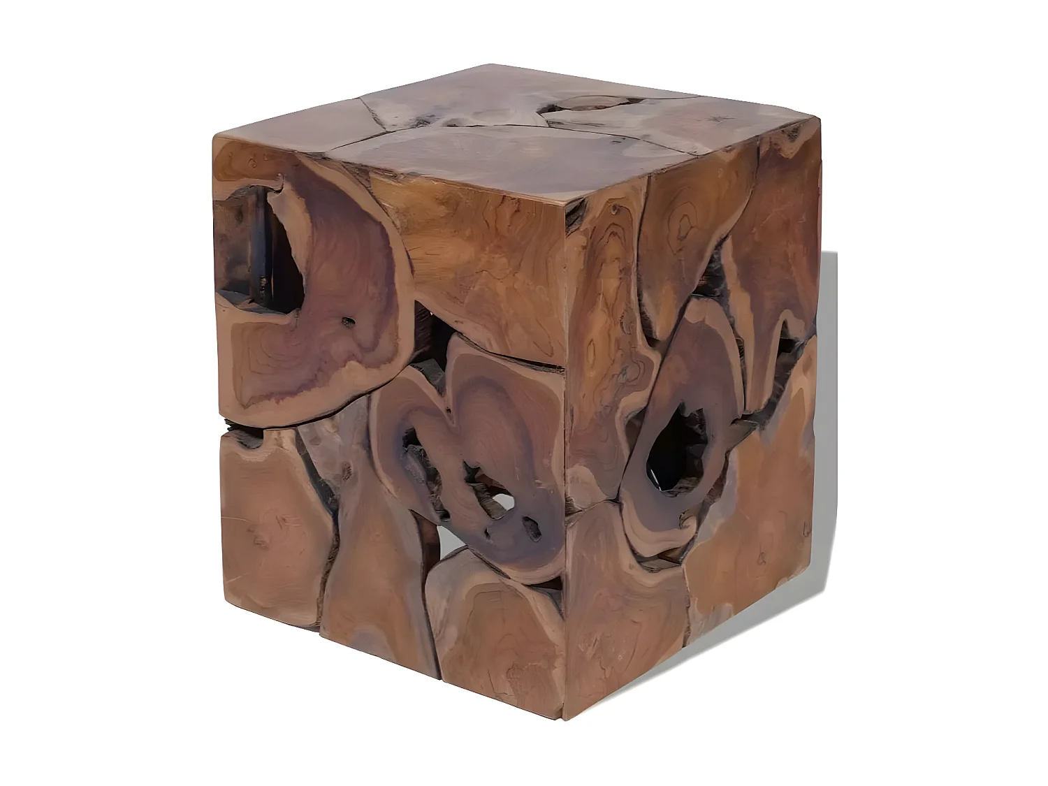 Tabouret bas carré teck massif foncé Kyral