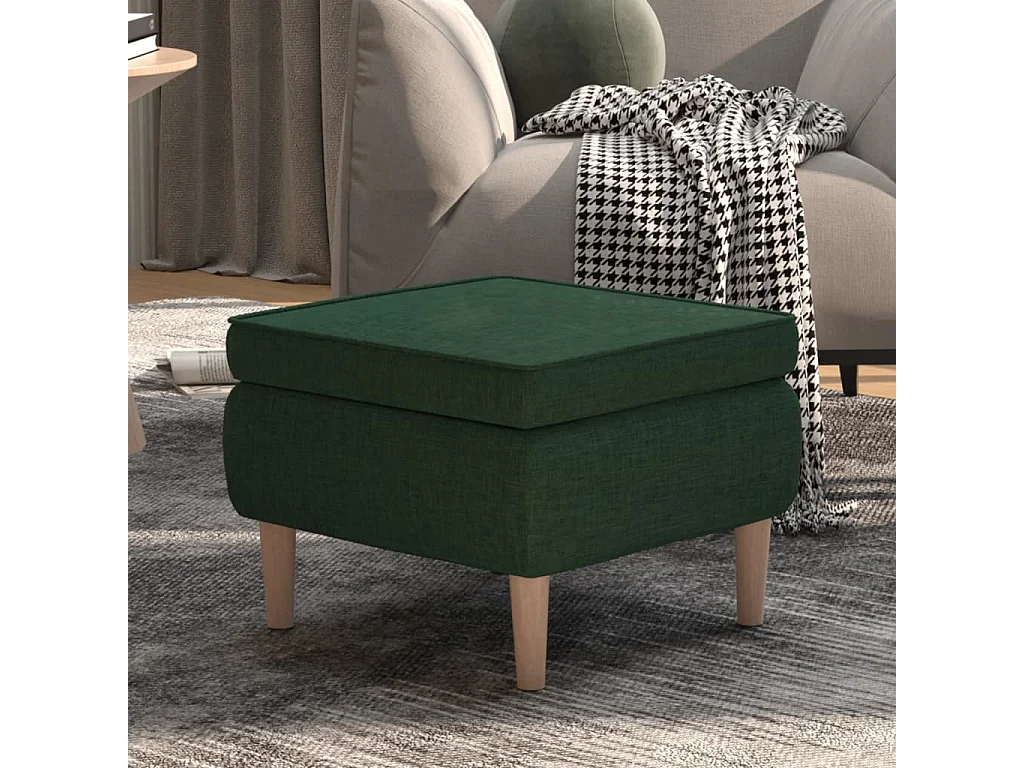 Tabouret avec pieds en bois Vert foncé Tissu 2