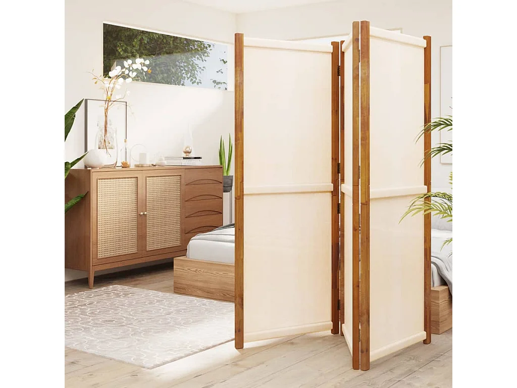 Cloison de séparation 3 panneaux Blanc crème 210x180