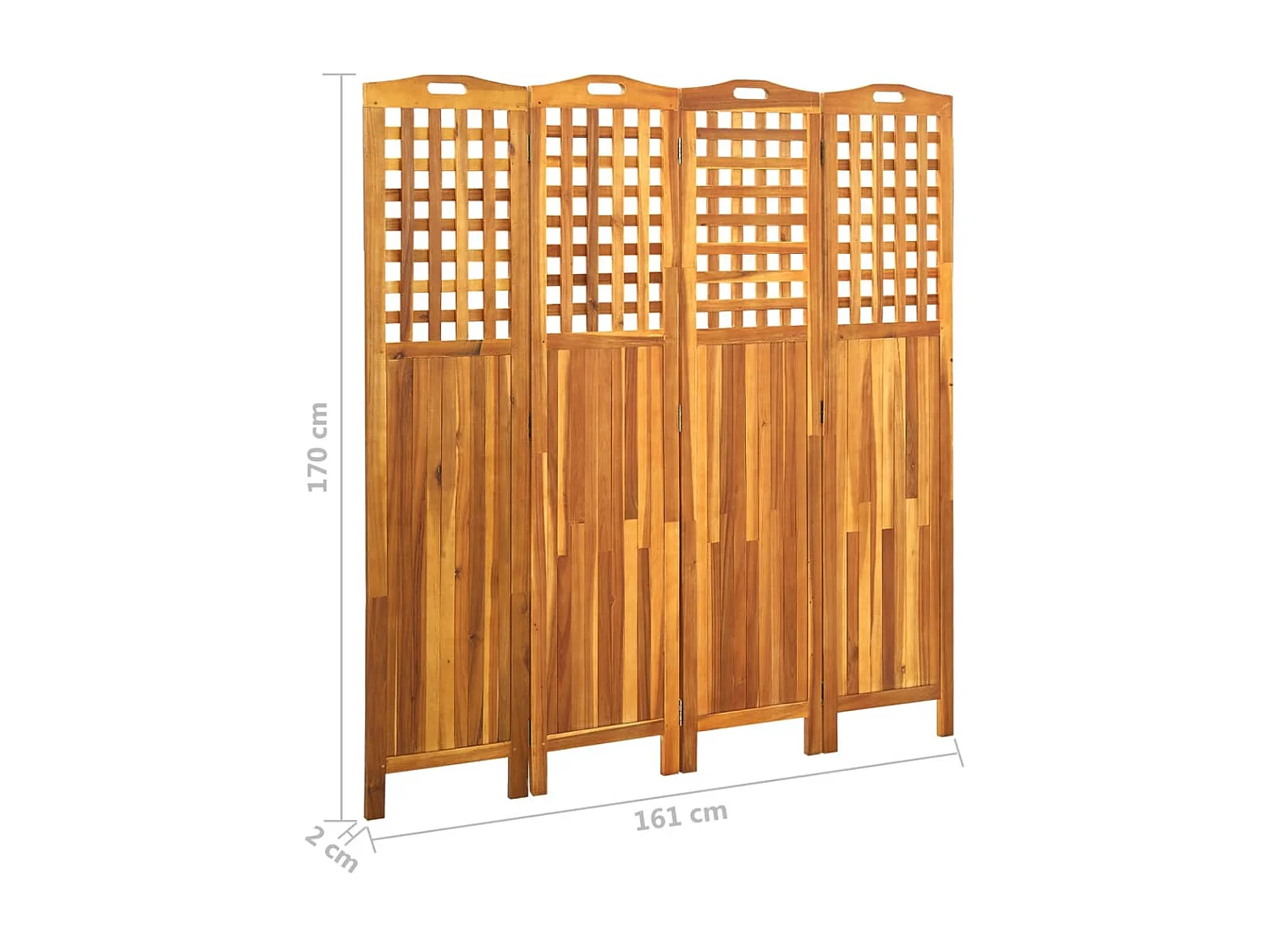 Cloison de séparation 4 panneaux 161x2x170 Bois d'acacia