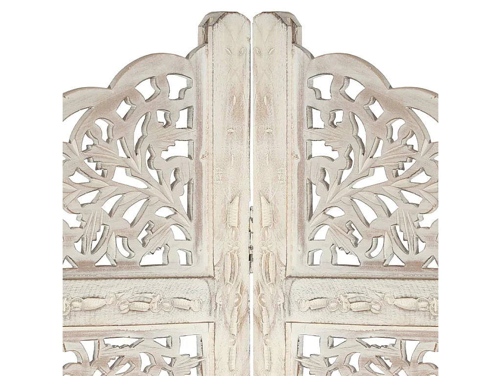 Cloison de séparation 4 panneaux Blanc 160x165 Bois manguier 2