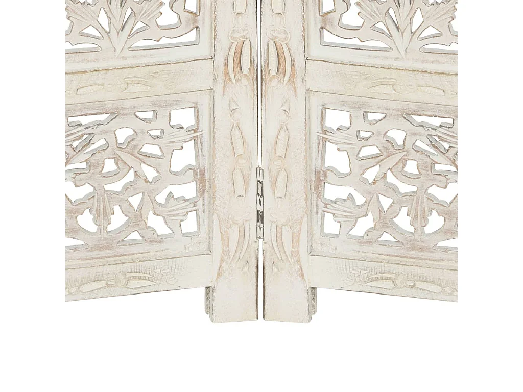 Cloison de séparation 4 panneaux Blanc 160x165 Bois manguier 2