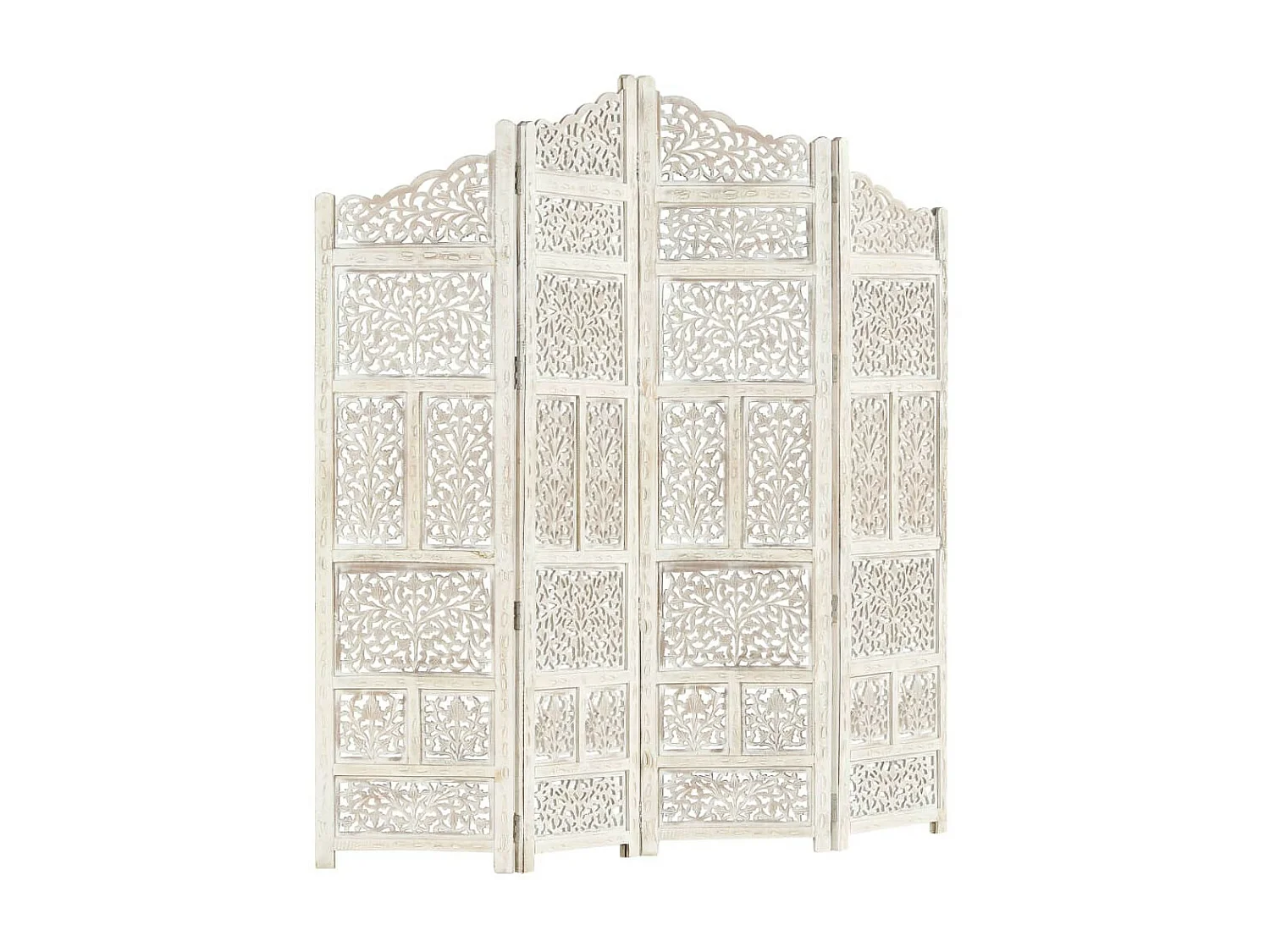 Cloison de séparation 4 panneaux Blanc 160x165 Bois manguier 2