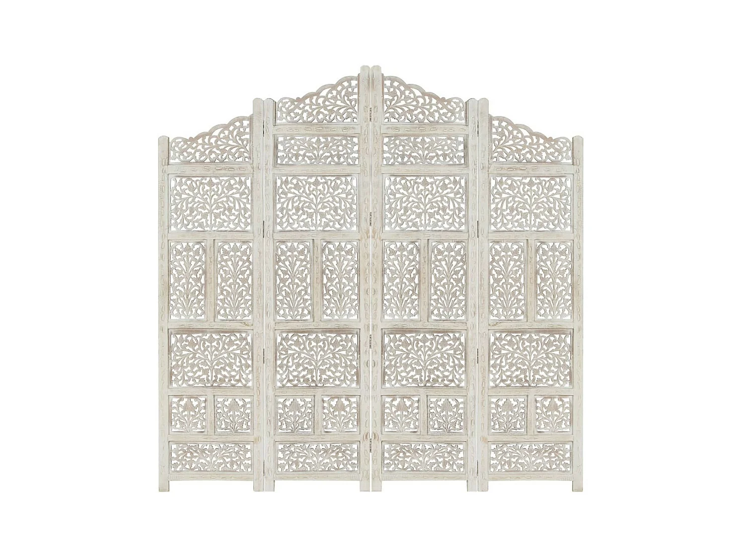 Cloison de séparation 4 panneaux Blanc 160x165 Bois manguier 2