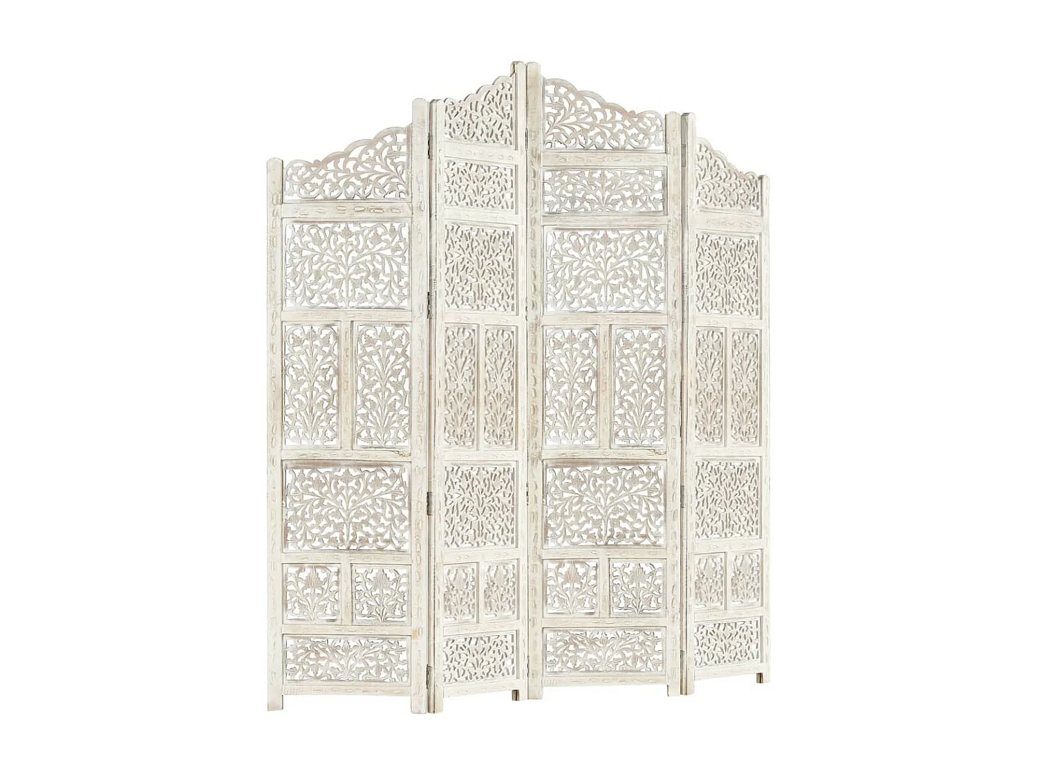 Cloison de séparation 4 panneaux Blanc 160x165 Bois manguier 2