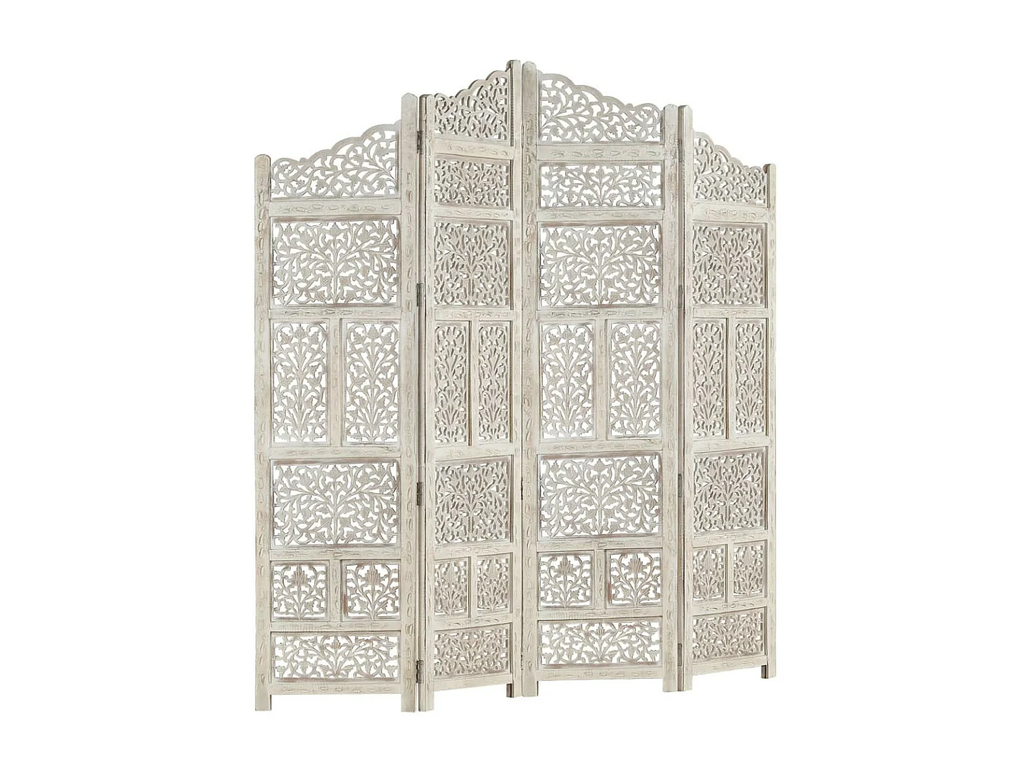 Cloison de séparation 4 panneaux Blanc 160x165 Bois manguier 2