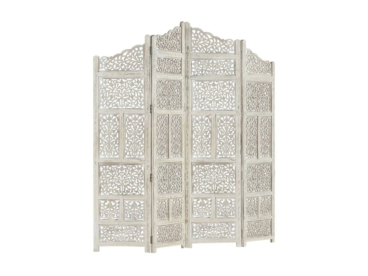 Cloison de séparation 4 panneaux Blanc 160x165 Bois manguier 2