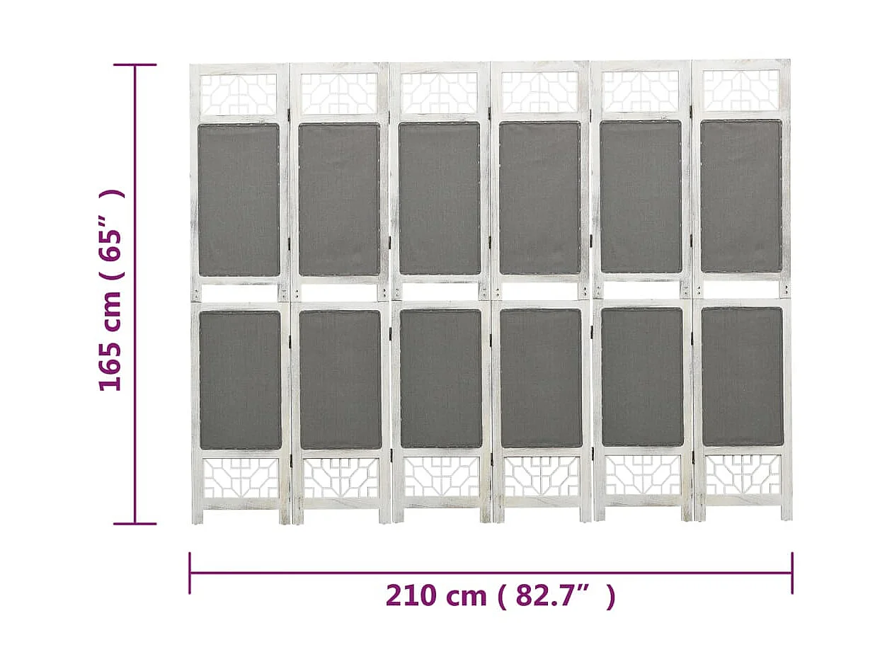 Cloison de séparation 6 panneaux Gris 210x165 Tissu