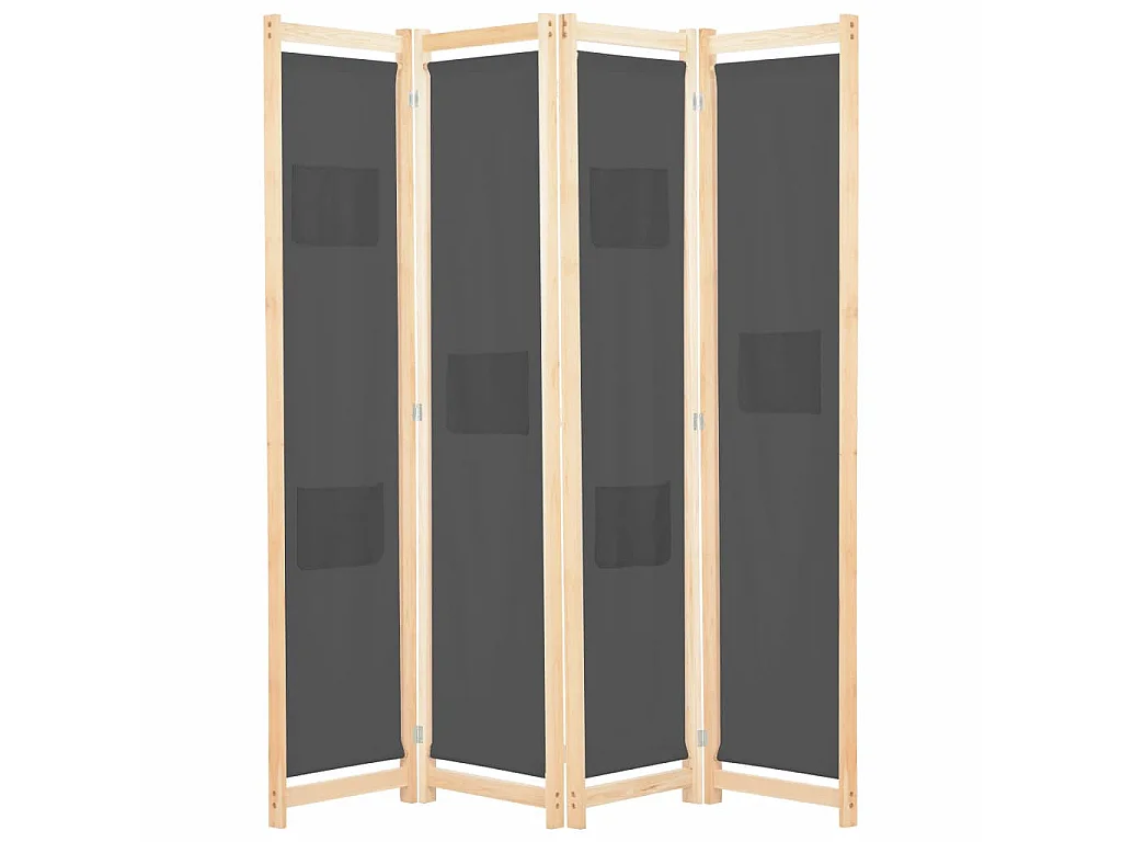 Cloison de séparation 4 panneaux Gris 160x170x4 Tissu