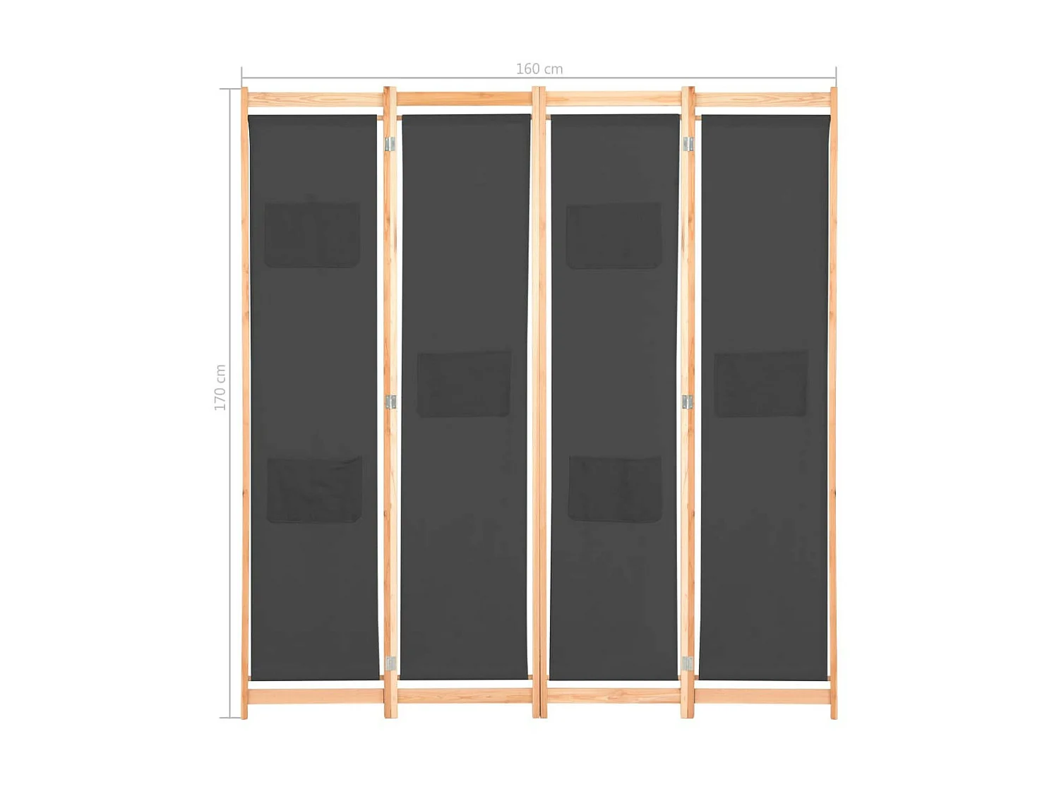 Cloison de séparation 4 panneaux Gris 160x170x4 Tissu
