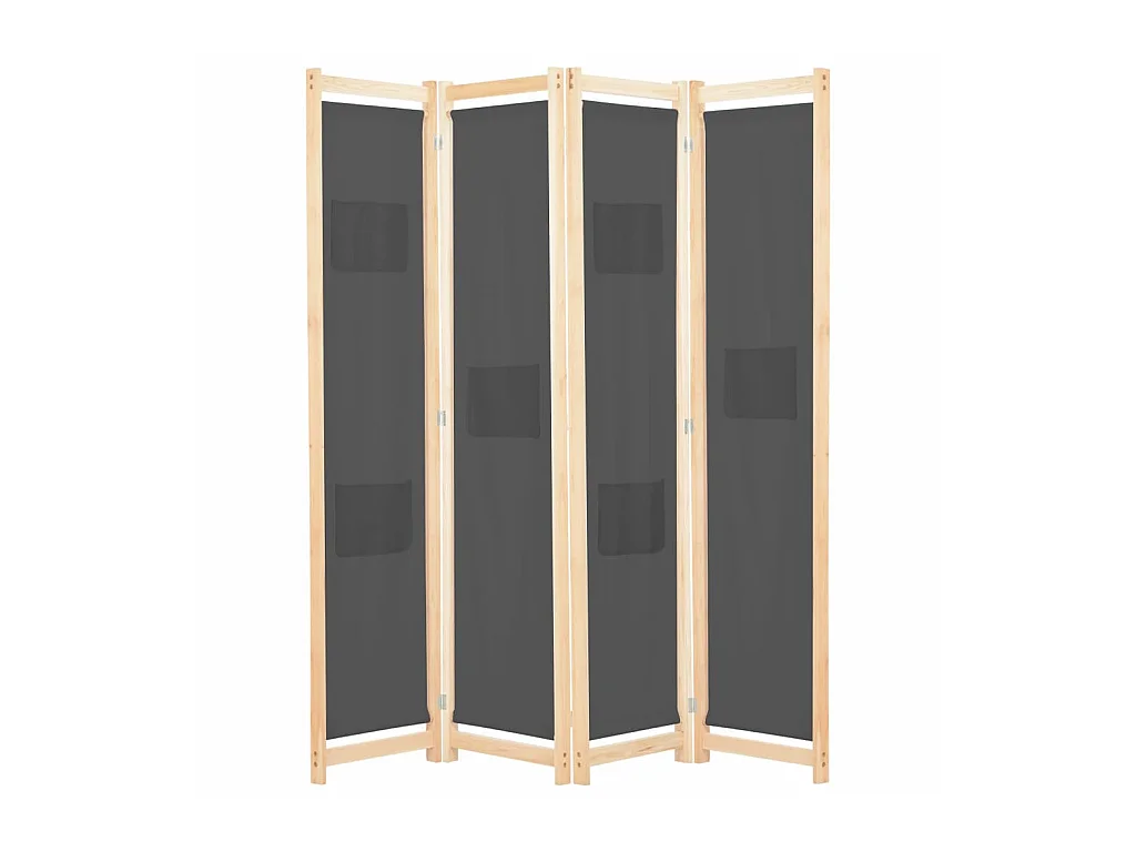 Cloison de séparation 4 panneaux Gris 160x170x4 Tissu