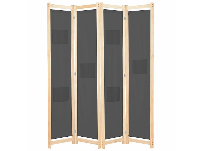 Cloison de séparation 4 panneaux Gris 160x170x4 Tissu