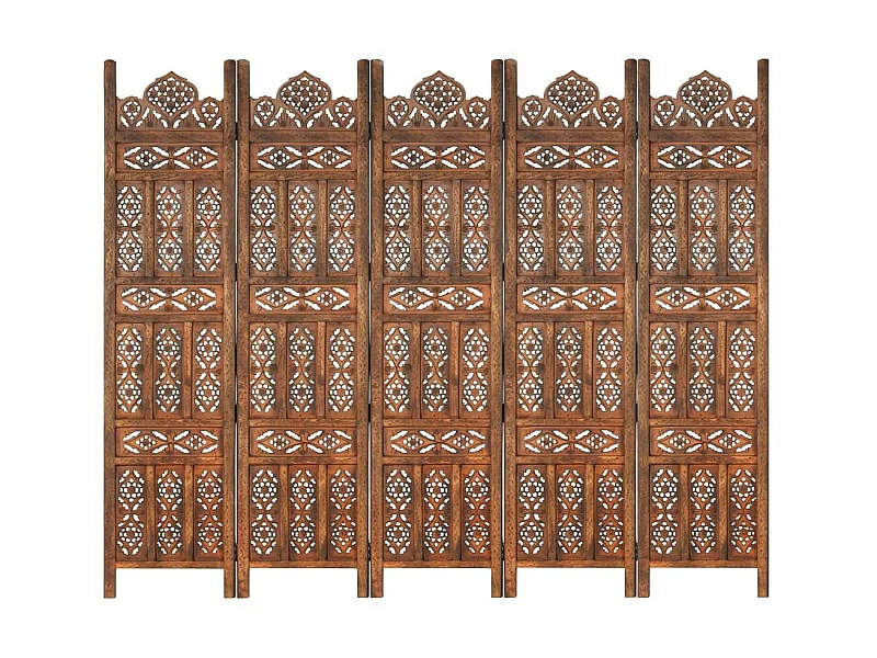 Cloison de séparation 5 panneaux Marron 200x165 Bois manguier 2