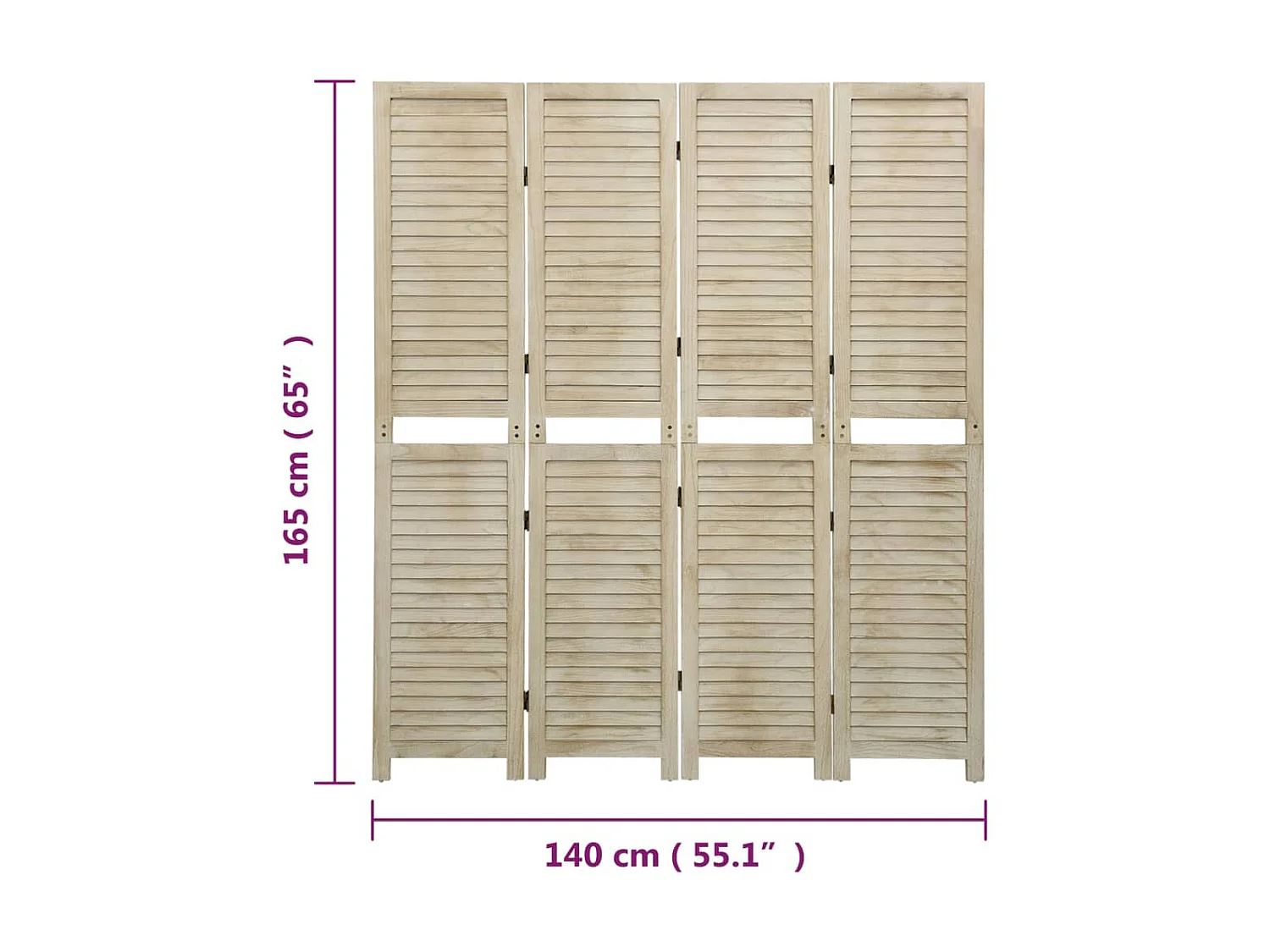 Cloison de séparation 4 panneaux 140x165 Bois de Paulownia