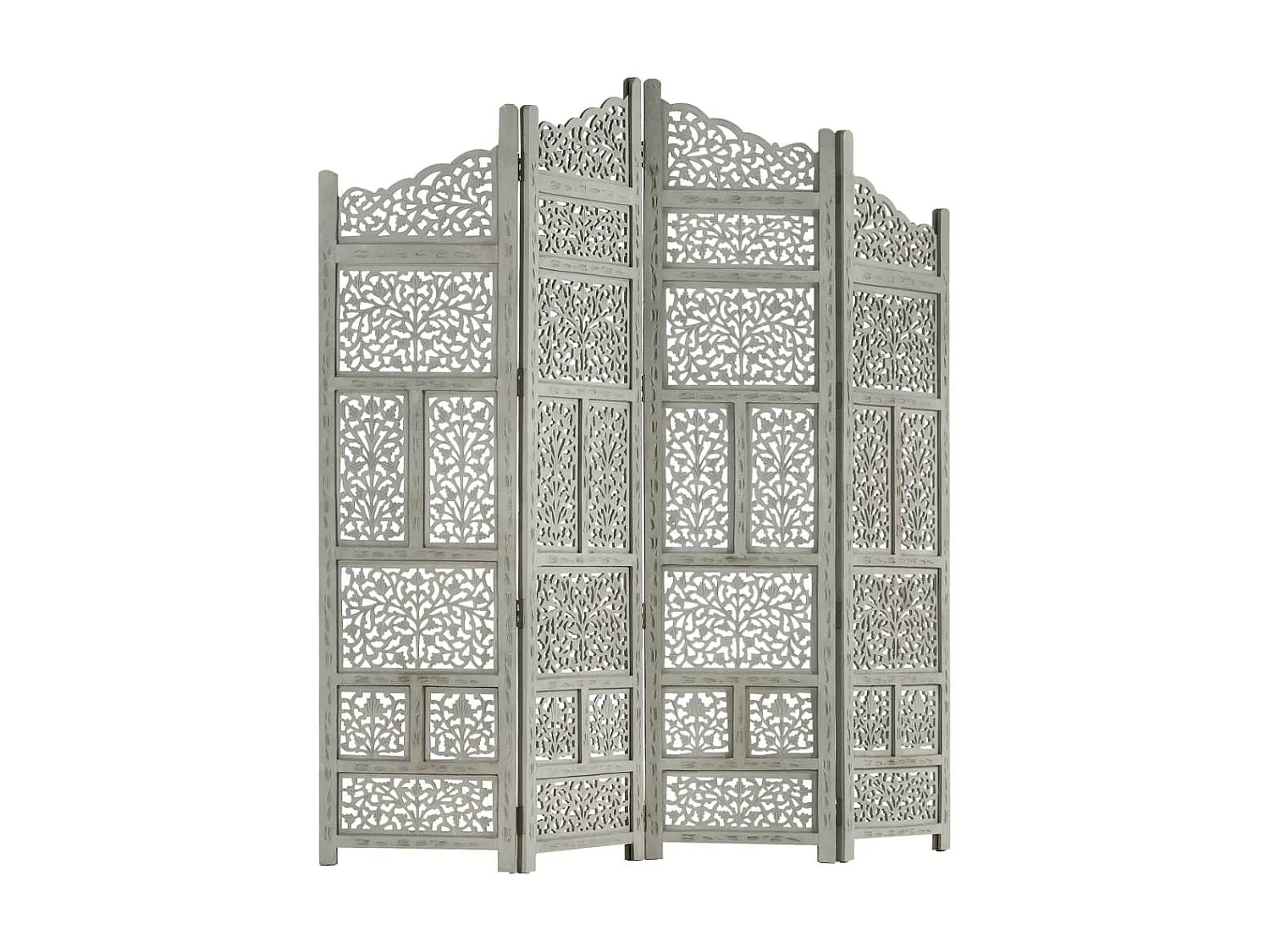 Cloison de séparation 4 panneaux Gris 160x165 Bois manguier 2