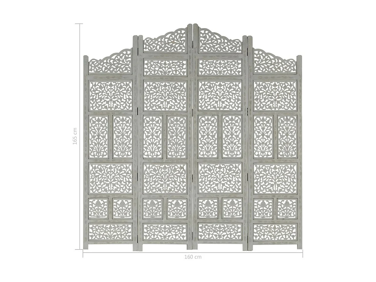 Cloison de séparation 4 panneaux Gris 160x165 Bois manguier 2