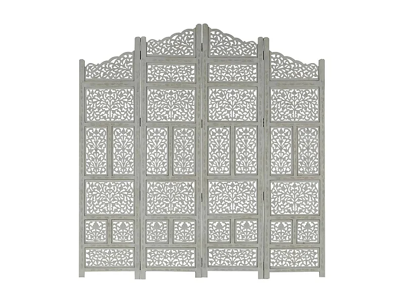 Cloison de séparation 4 panneaux Gris 160x165 Bois manguier 2