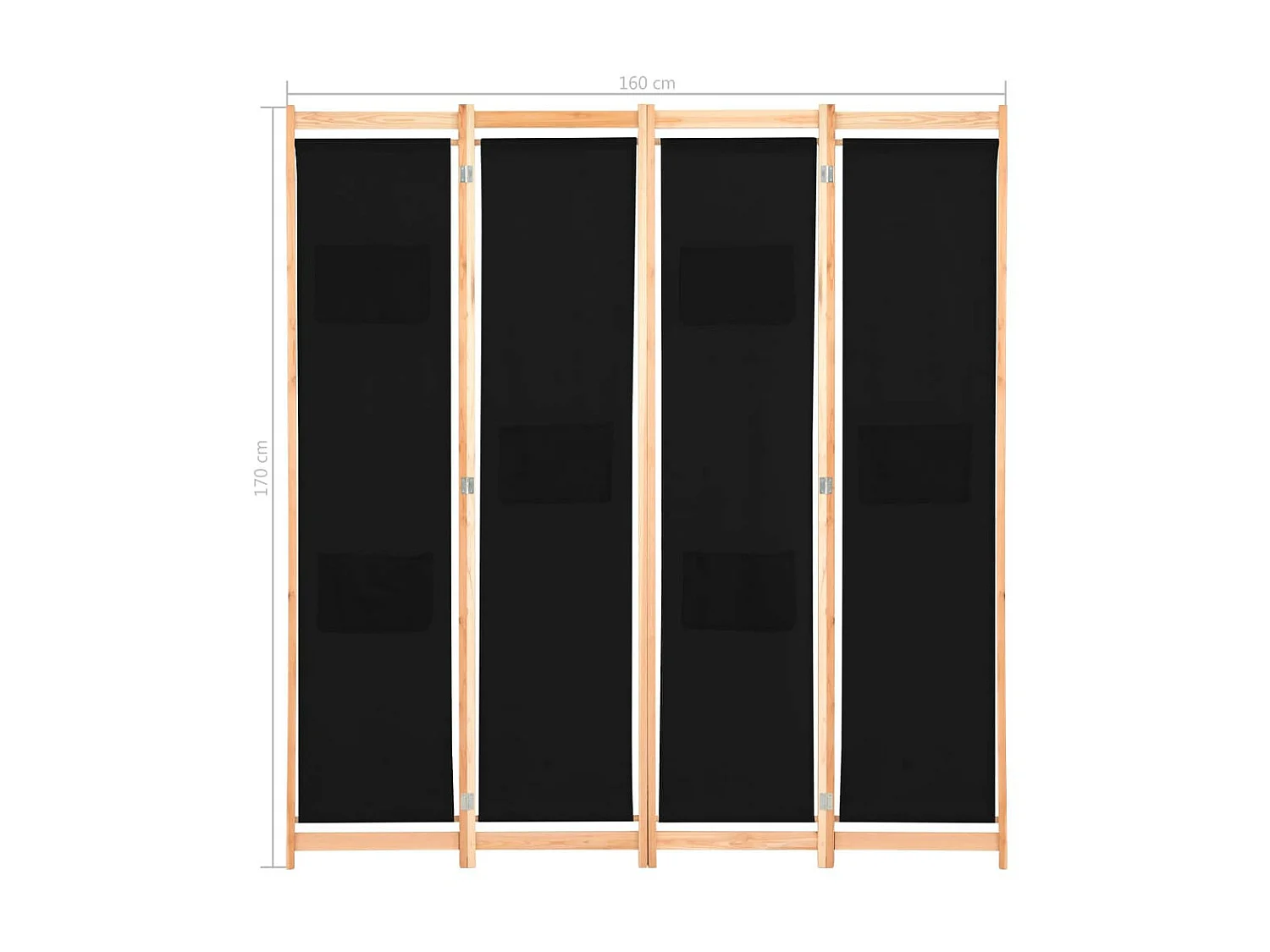Cloison de séparation 4 panneaux Noir 160x170x4 Tissu