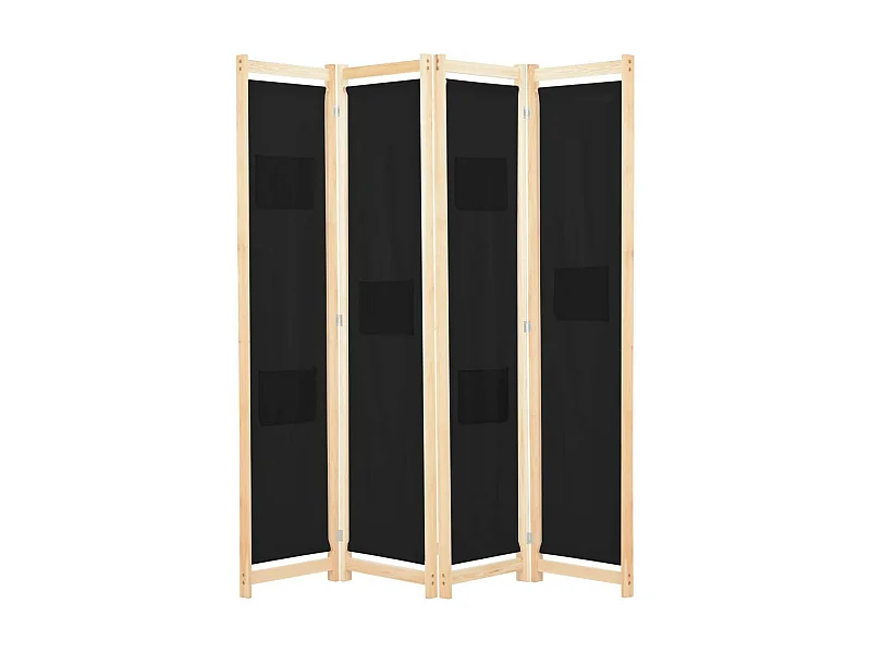 Cloison de séparation 4 panneaux Noir 160x170x4 Tissu