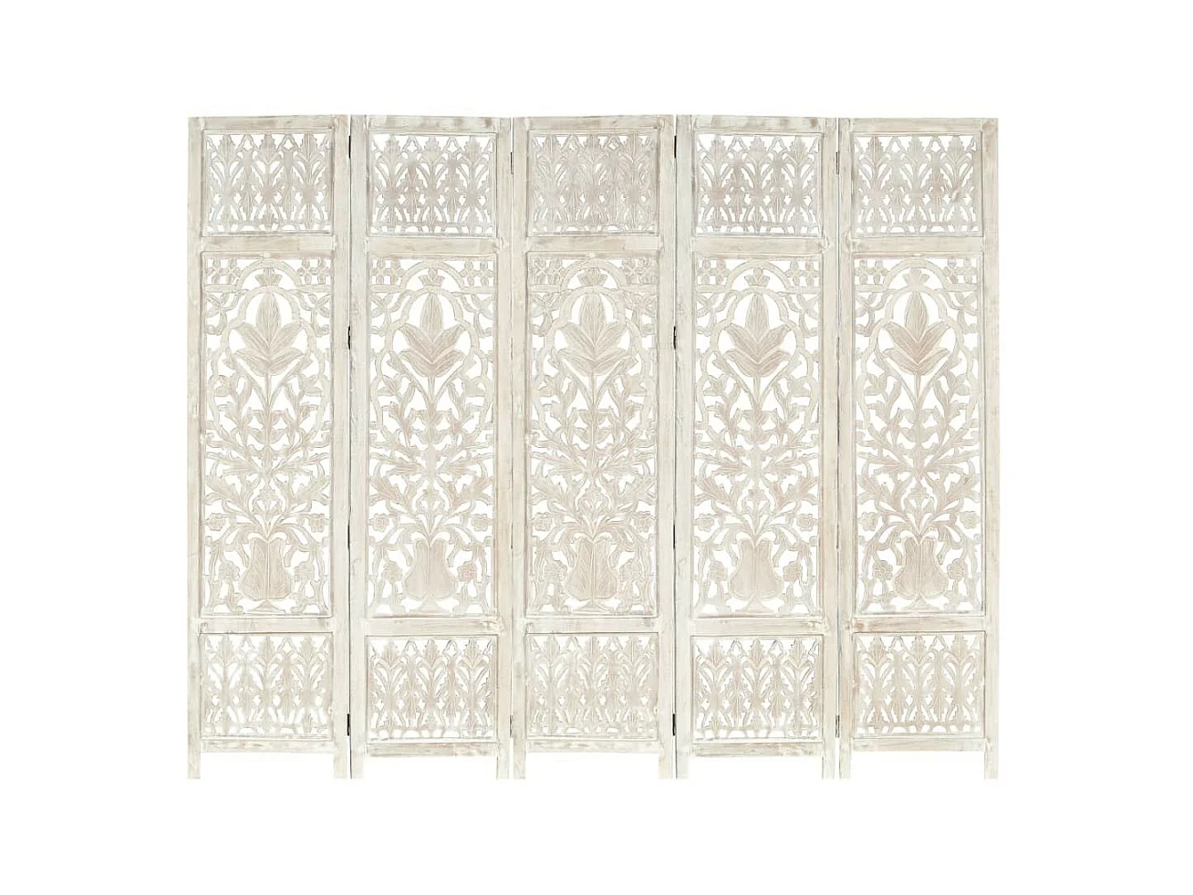 Cloison de séparation 5 panneaux Blanc 200x165 Bois manguier 2