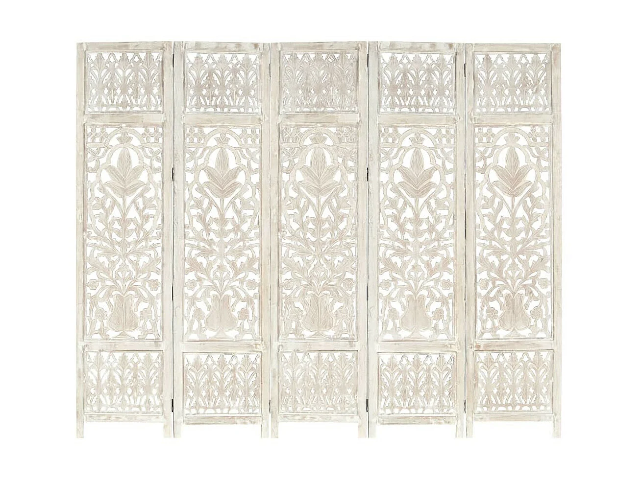 Cloison de séparation 5 panneaux Blanc 200x165 Bois manguier 2