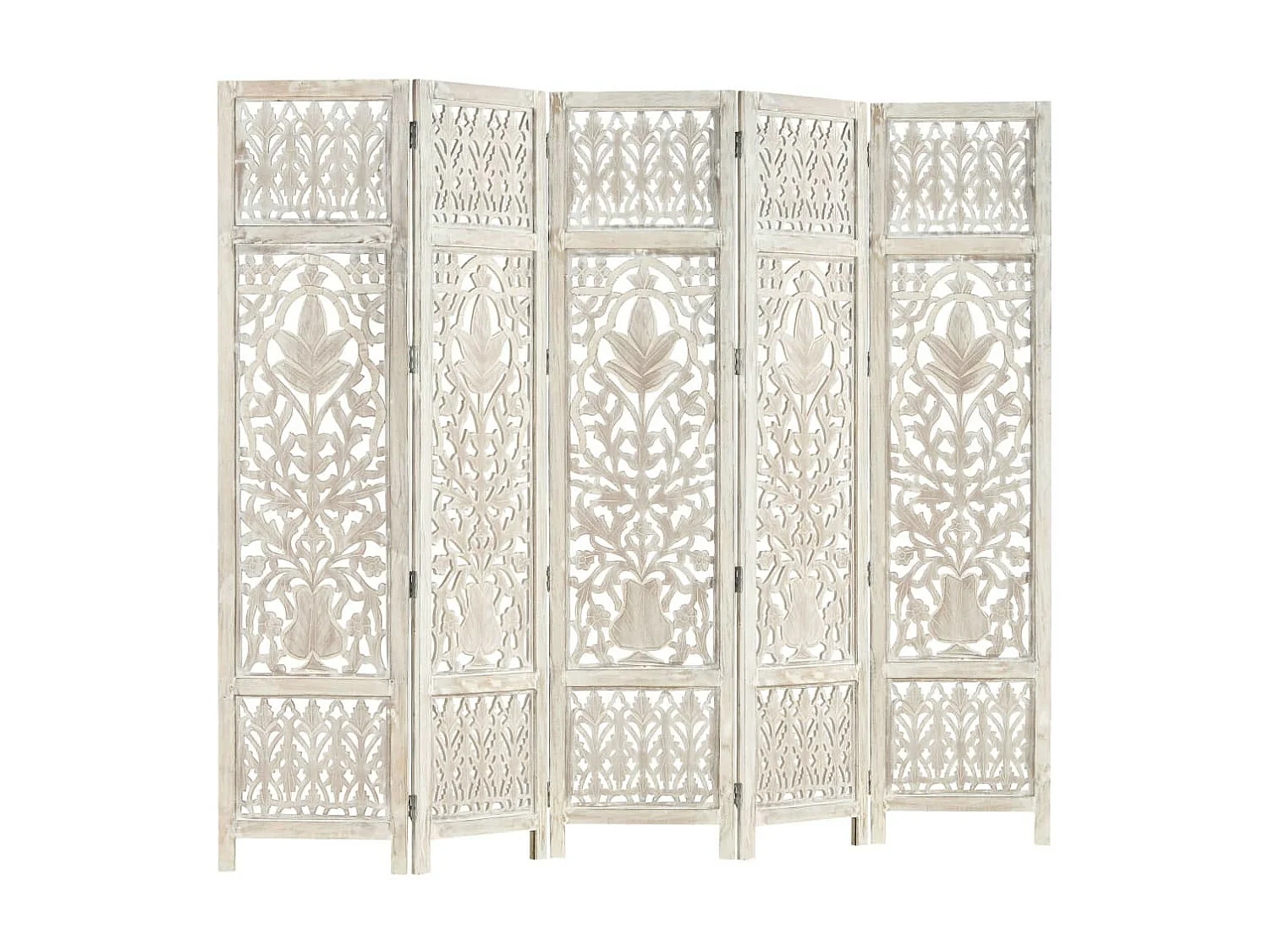 Cloison de séparation 5 panneaux Blanc 200x165 Bois manguier 2