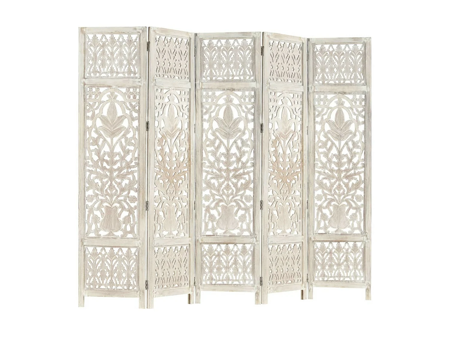 Cloison de séparation 5 panneaux Blanc 200x165 Bois manguier 2