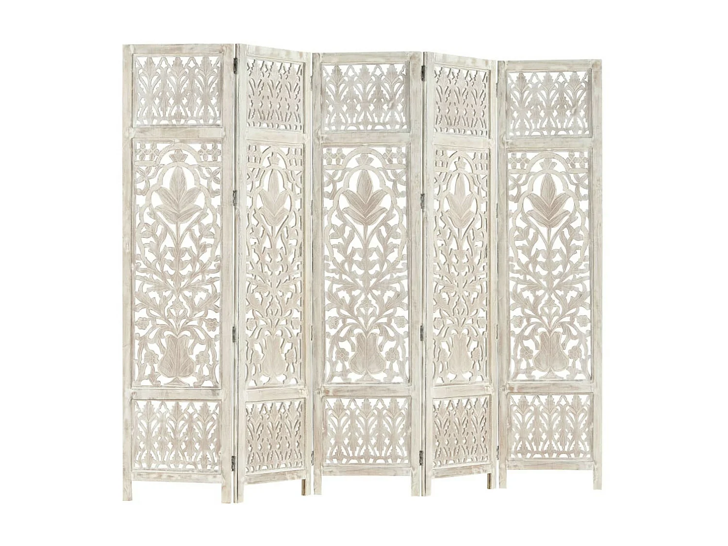 Cloison de séparation 5 panneaux Blanc 200x165 Bois manguier 2