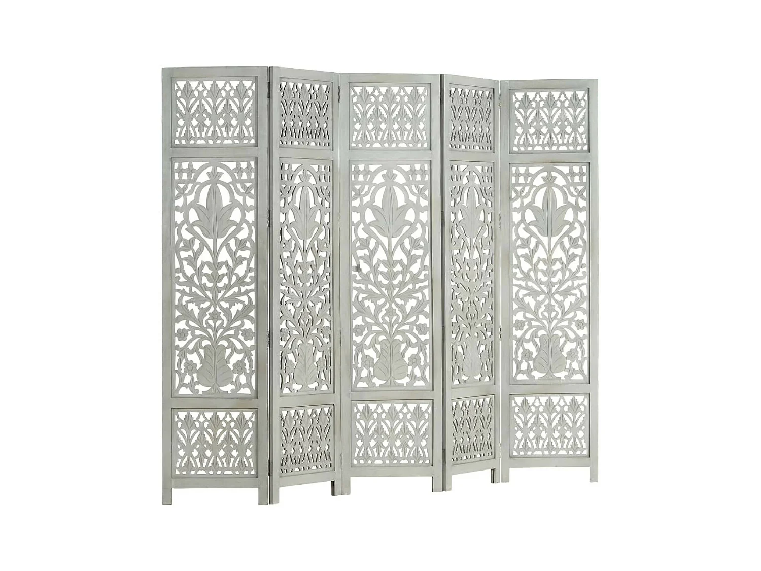 Cloison de séparation 5 panneaux Gris 200x165 Bois manguier