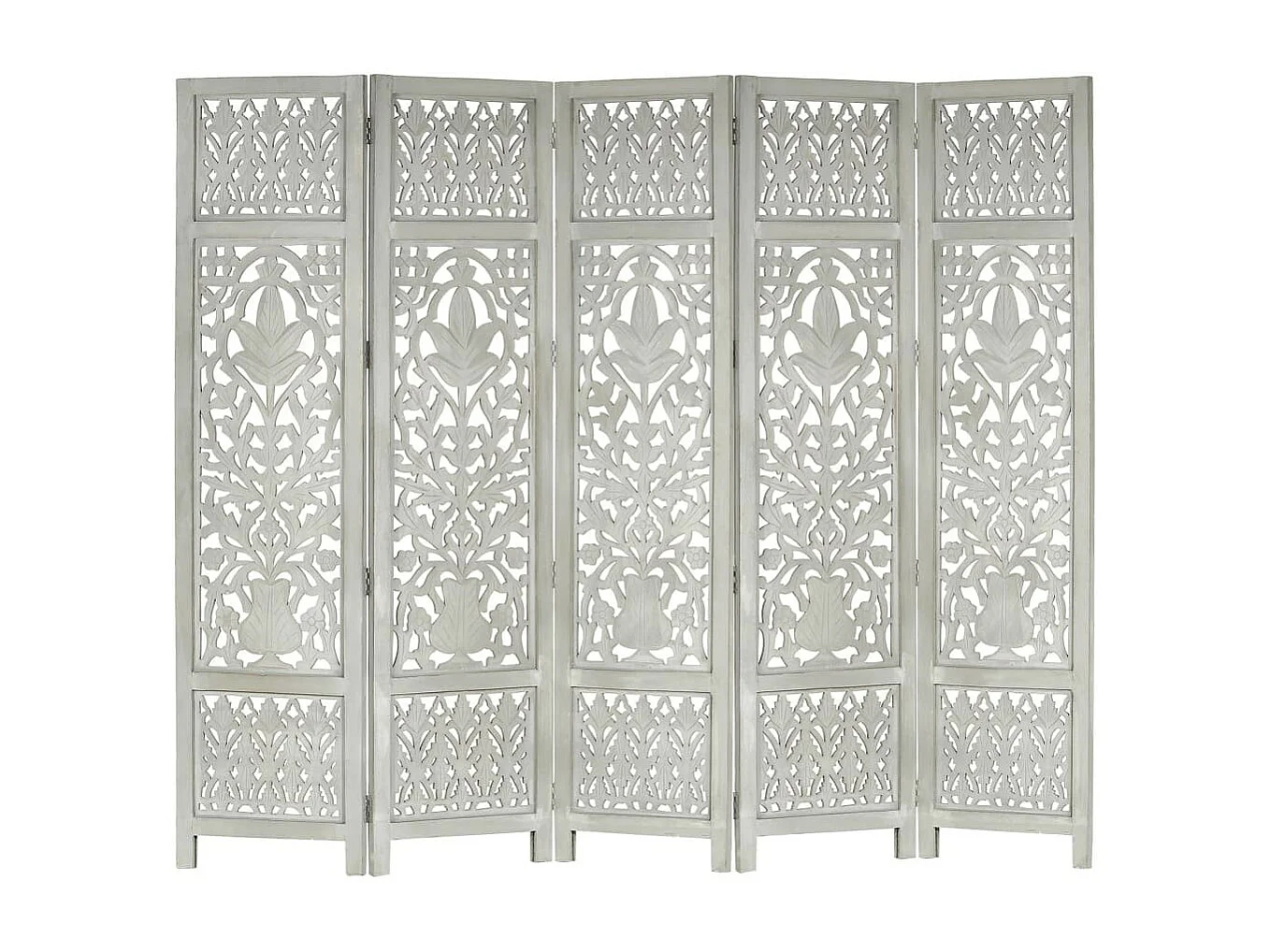 Cloison de séparation 5 panneaux Gris 200x165 Bois manguier