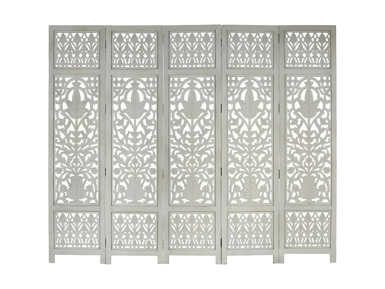 Cloison de séparation 5 panneaux Gris 200x165 Bois manguier