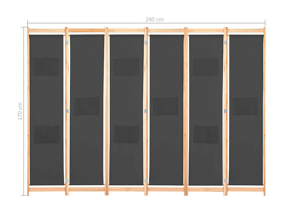 Cloison de séparation 6 panneaux Gris 240 x 170x4 Tissu