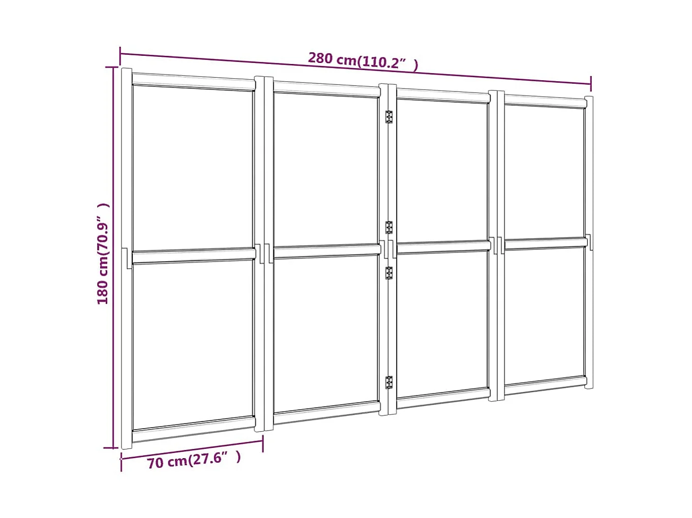 Cloison de séparation 4 panneaux Noir 280x180
